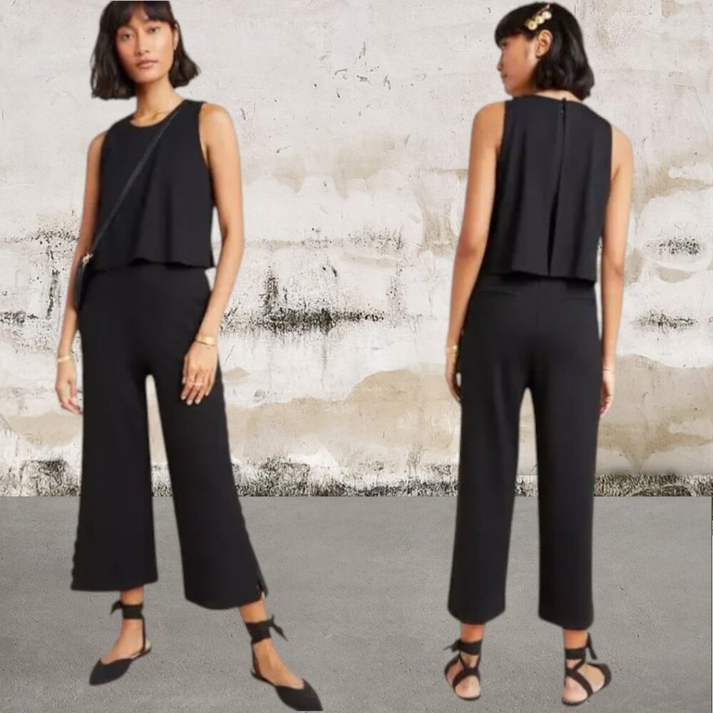Anthropologie Women's Freya Scalloped Jumpsuit in Black Size 0